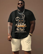 Big & Tall Guy's Street Casual Graffiti Rabbit Alphabet Print T-Shirt Shorts Set