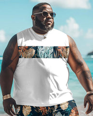 Men's Big & Tall Hawaiian Floral Patchwork Printed Vest Shorts Set