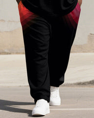 Men's Plus Size Orange Gradient Print Henry Collar T-Shirt Pants Suit