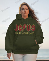 Cotton-Jesus Highway to Heaven Print Women's Loose Hoodie