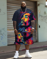 Men's Big & Tall Street Fashion Pop Art Tribute Singer Print T-Shirt Shorts Set