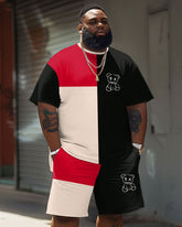 Street Casual Color Block Bear Print Big Man Set