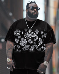 Cashew Flower Print T-shirt Trousers Suit Men's Large