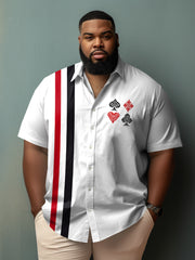 Men's Plus Size White Stripe Retro Poker Print Short Sleeve Shirt