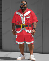 Big Guys Christmas Santa Claus Cosplay Shirt Shorts 2-Piece Set