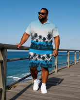 Men's Big & Tall Gradient Coconut Trees Printed Hawaiian Fashion Short Sleeve Polo Shirt Shorts Set