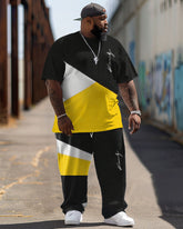 Men's Large Size Street Color Matching Retro Hip-hop Casual Two-piece Set