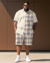 Men's Big and Tall Plaid Short Sleeve Shirt Shorts Set