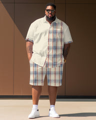 Men's Big and Tall Plaid Short Sleeve Shirt Shorts Set