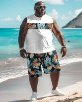 Men's Big & Tall Hawaiian Floral Patchwork Printed Vest Shorts Set