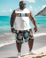 Men's Big & Tall Hawaiian Floral Patchwork Printed Vest Shorts Set
