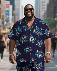 Big & Tall Men's Colorful Turtle Print Shirt Shorts Suit