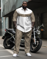 Big & Tall Men's Business Khachi BM Letter Dotted Pattern Printed Long Sleeve Shirt Pants Suit