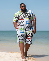 Men's Plus Size King Beach Hawaiian Two-Piece Set