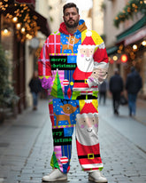 Men's Christmas Colorful Elk Colorblock Print Big and Tall Hoodie Set