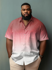Men's Casual Style Plus Size Simple Red Gradient Short Sleeve Lapel Shirt