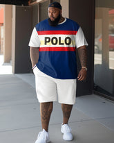 Men's Plus Size Color Matching Sport Polo Two-Piece Set