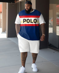Men's Plus Size Color Matching Sport Polo Two-Piece Set
