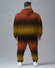 Gradient Multicolor Respect Letter Print Men's Plus Size Hoodie Suit
