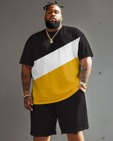 Street Casual Simple Colorblock Printed Large Men's Set