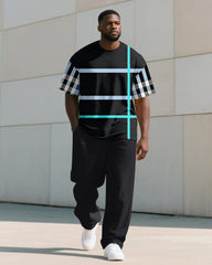 Men's Plus Size Striped Check Colorblock Printed T-shirt Trousers Suit