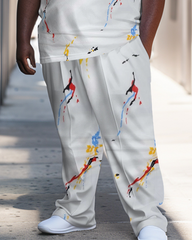 Men's Plus Size Simple Paint Graffiti Polo Shirt Trousers Suit