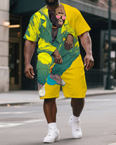 Men's Big & Tall Funny Crouching Gorillas Print Daily Fashion Short-Sleeved T-shirt & Short Set