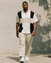 Big & Tall Men's Business Apricot Color Matching Geometric Print Short Sleeve Shirt Trousers Suit