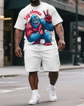Men's Cartoon Happy Gorillas Say Cheese Print Big & Tall Short-Sleeve T-shirt & Short Set