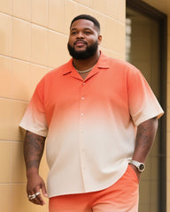 Big Men's Summer Essential Orange Gradient Short Sleeve Shirt Shorts Suit