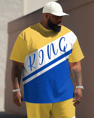 Men's Large Simple Colorblock Letter T-shirt Pants Suit