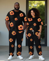 Couple Beautiful Love Flower T-shirt Trousers Suit Large