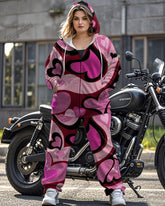 Love Y2K Printed Large Size Long Sleeve Zipper Hoodie Set