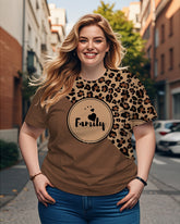 Women's Plus Size Family Leopard Print Round Neck Short Sleeve T-Shirt