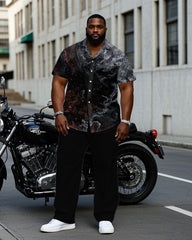 Men's Plus Size Black Star Short Sleeve Shirt Trousers Suit