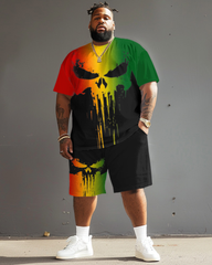 Men's Plus Size Reggae Skull Oil Painting T-Shirt Shorts Suit