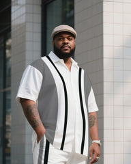 Big Boy Striped Contrast Short Sleeve Shirt Trousers Suit