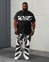 Men's Plus Size Street Fashion Silhouette Stitching Short Sleeve T-Shirt Trousers Suit