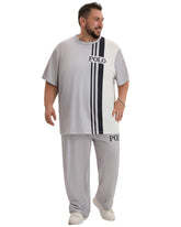 Men's Big & Tall White & Grey Colorblock Short-sleeved T-shirt Trousers Set