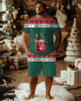 Men's Plus Size Santa Letter Dot Print T-Shirt Shorts Suit