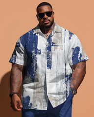 Big Man Simple Art Stroke Pattern Short Sleeve Shirt Shorts Set