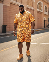 Men's Plus Size Irregular Abstract Geometry Van Gogh Style Printed Short Sleeve Shirt Shorts Suit