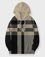 Men's Casual Khaki Plaid Striped Print Plus Size Hoodie Suit