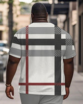 Men's Plus Size Casual Daily Grey Classic Plaid Print Henry Collar Button Short Sleeve T-Shirt