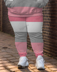 Women's Street Fashion Colorblock Print Plus Size Hoodie Suit