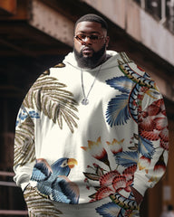 Men's Plus Size Casual Hip Hop Magpie Floral Hoodie Two-Piece Set