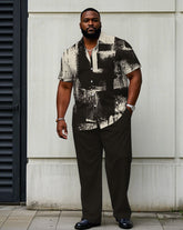 Men's Plus Size Business Khaki Short Sleeve Shirt Trousers Suit