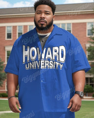 Men's Plus Size Blue Howard University Shirt Shorts Two Piece Set