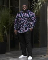 Men's Oversized Abstract Pattern Long Sleeve Lapel Shirt Two-Piece Set