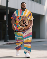 Big Man's Animal World Pangolin Printed Casual Summer Outdoor Short Sleeve T-shirt Pants Set